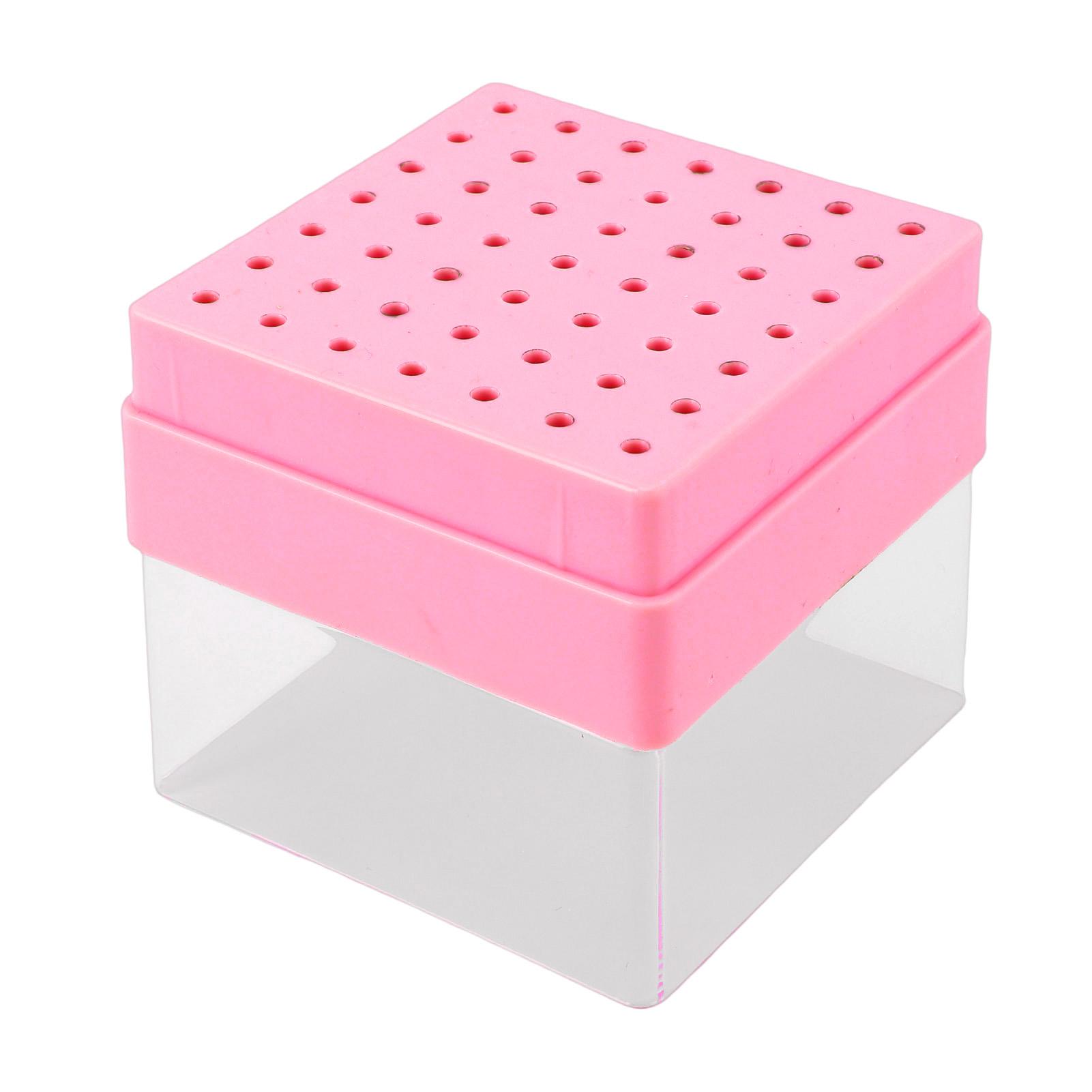 

49 Holes Nail Drill Bit Holder Display Case with Transparent Cover Nail Drill Bits Storage Box Pink