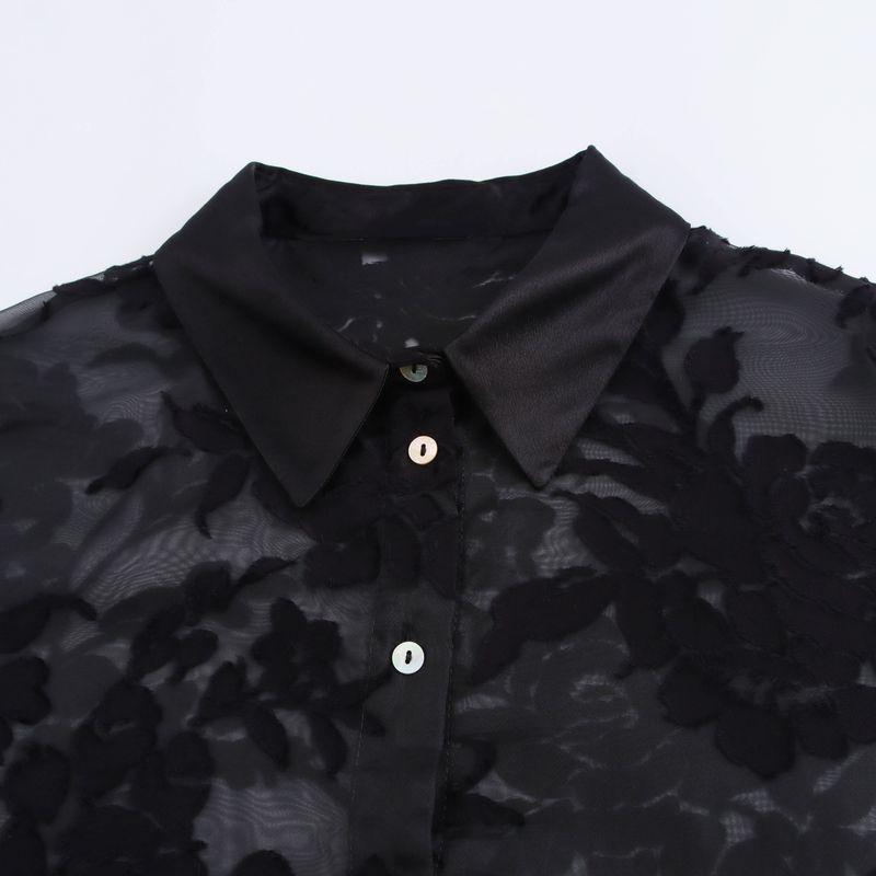 Jnleaog New Fall Women's Clothing European, American and French Style Design Fashionable All-Match Burnt Transparent Shirt 7484156