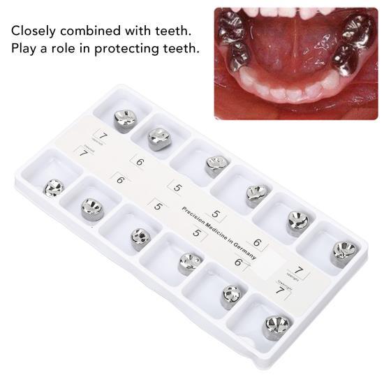 12pcs Dental Metal Crowns Stainless Steel Restore Chewing Function Dental Metal Crowns for Adults
