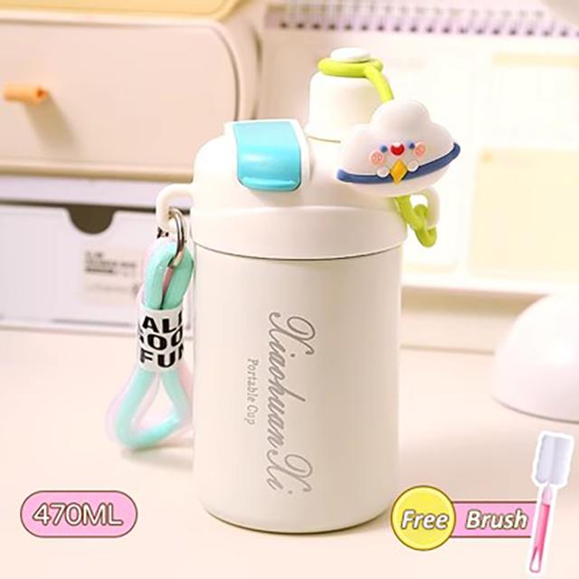 Cartoon Charming Stainless Steel Insulation Water Bottle Outdoor Use Double Drink Thermos Cup Lightweight To Carry Children Vacuum Straw Thermal Cup