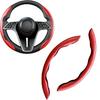 Carbon Fiber Steering Wheel Cover, 3-Piece Set Anti-Skid Comfortable Grip Segmented Butterfly Design, Easy Snap-On Tallation Universal Fit 99% Cars,