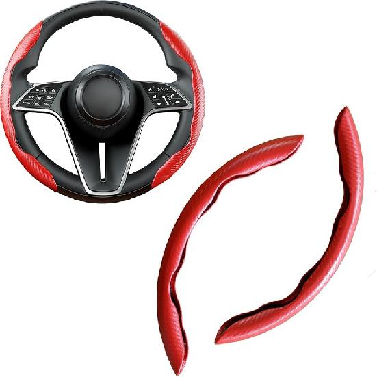 Carbon Fiber Steering Wheel Cover, 3-Piece Set Anti-Skid Comfortable Grip Segmented Butterfly Design, Easy Snap-On Tallation Universal Fit 99% Cars,