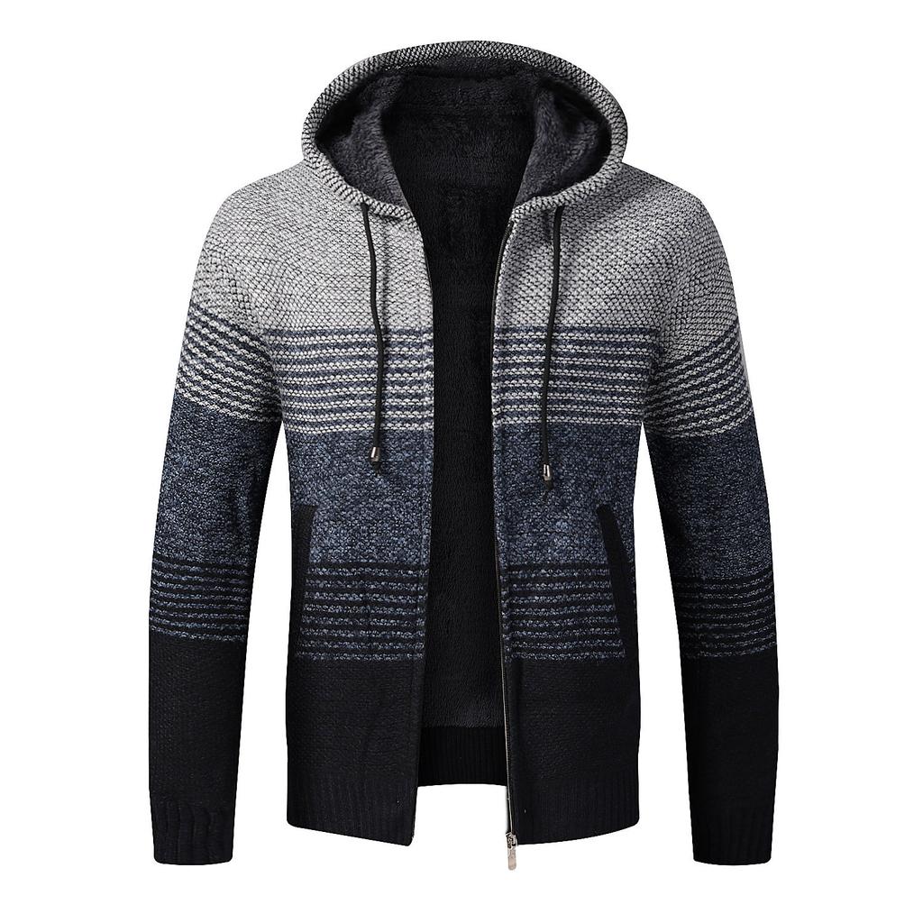 Pulover cu glugă Cardigan Blat bărbătesc de pluș, îngroșat, asortat, cu glugă