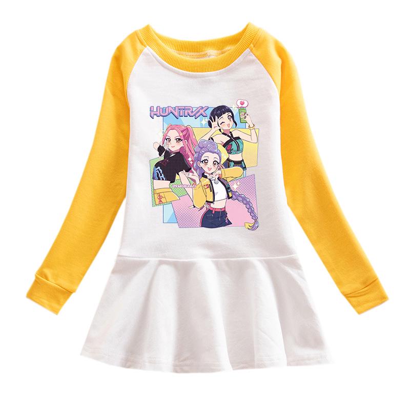 Kpop Monster Hunter Witch Korean Style Baby Girl Dress - Spring/Autumn, Long Sleeve Cartoon Mesh Princess Skirt