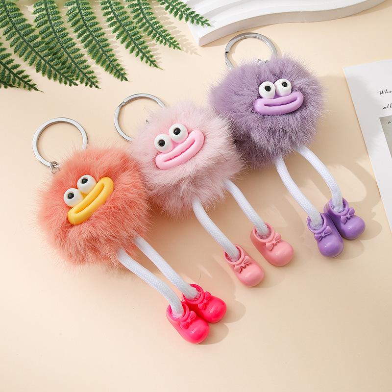 Cute Plush Rabbit Fur Small Briquettes Keychain Small Briquettes Car Keychain Pendant Korean Plush School Bag Pendant Wholesale
