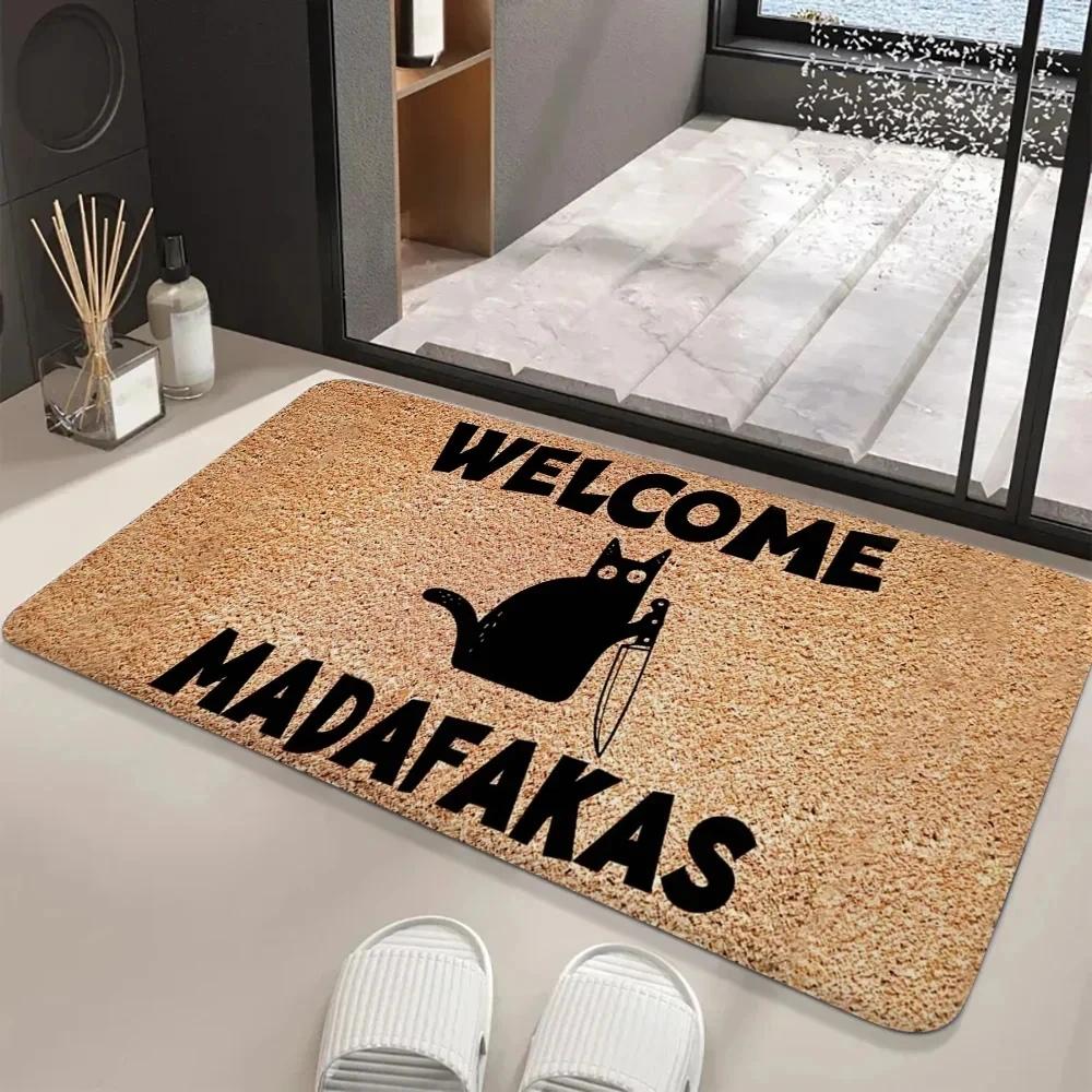  Disney Dark Cat Welcome Madafakas Floor Mat Entrance Door Mat Rectangle Home Soft Badmat Front Door Indoor Outdoor Mat