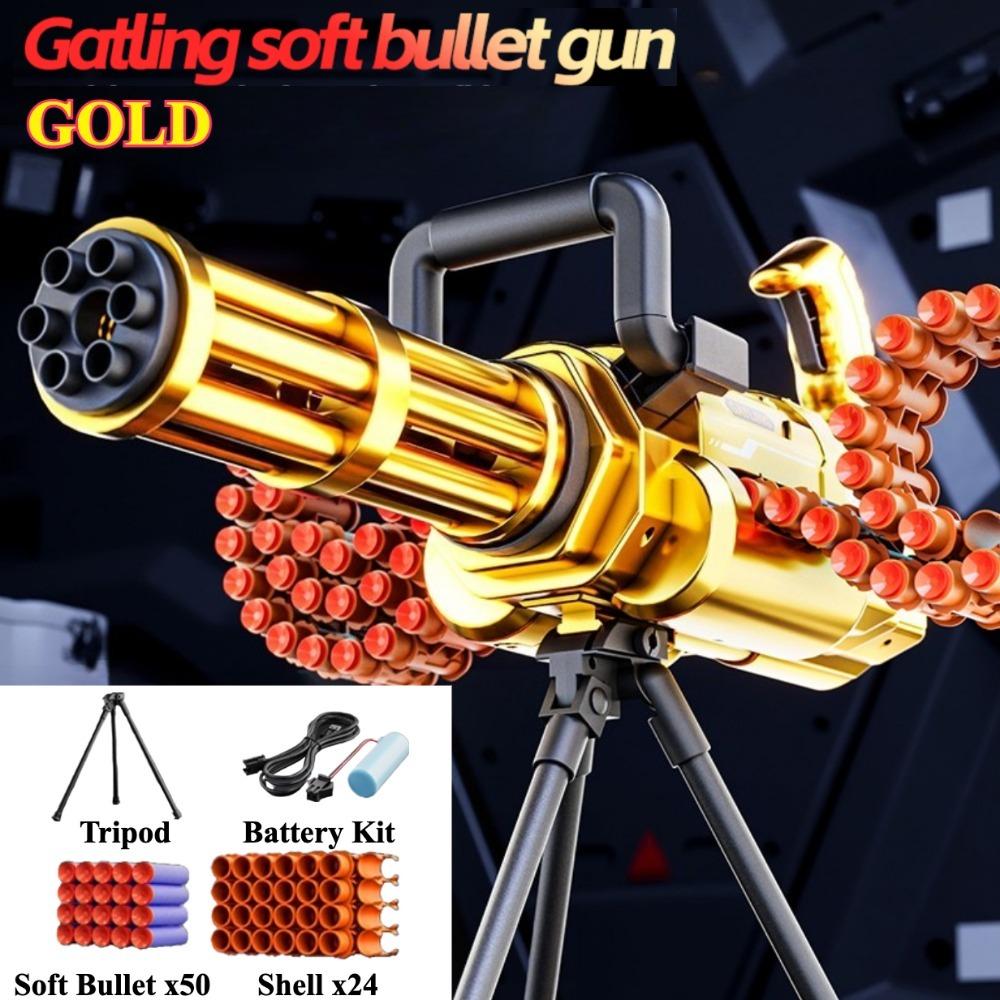 Golden Gatling Electric Chain Soft Bullet Gun Diy Self-Assembly Tactical Gatling Gun Toy Children'S Christmas Gift