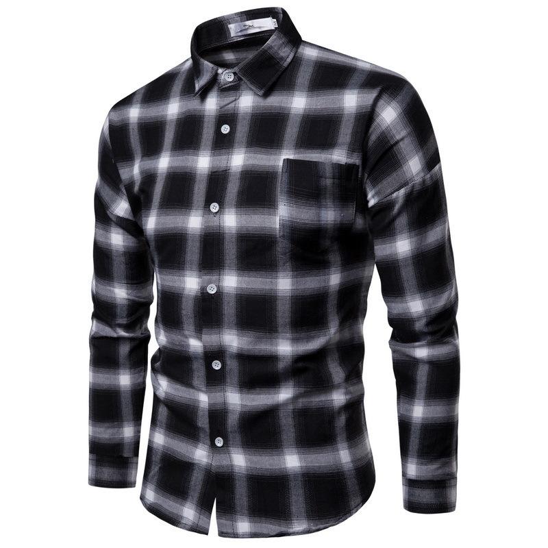 Men's New Autumn Long-sleeved Plaid Shirt for Men
