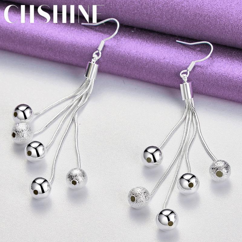 CHSHINE 925 Srebro Sterling Gładkie Matowe Kolczyki Kulkowe Z Chwostami Dla Kobiet Modna Biżuteria Charm