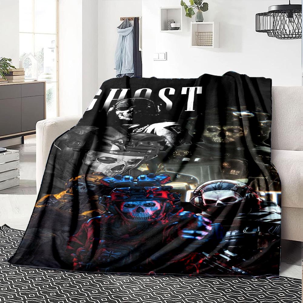 Simon Ghost Print Flannel Blanket High Quality Warm Comfortable Cover for All Seasons Perfect for Gifts Home Decor