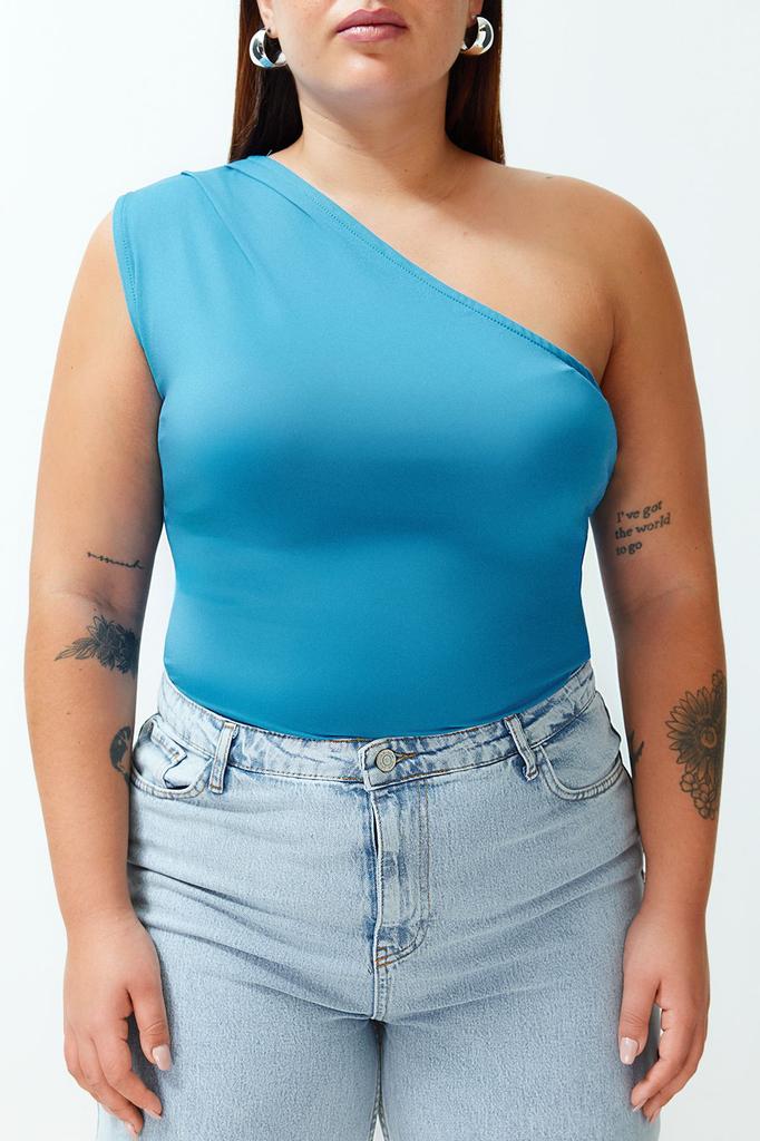 Women's Style Plus Size Cinnamon Asymmetric Collar Knitted Body with Snaps at the Bottom