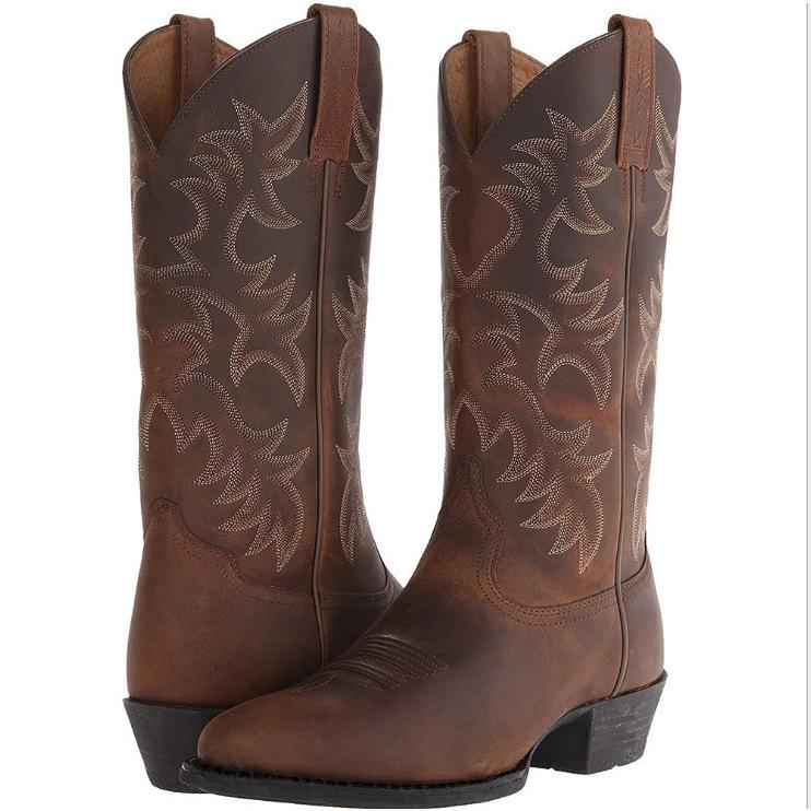 Embroidered high-heeled men's wooden root medium boots European and American style western cowboy boots winter size