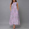 Ladies Plus Size Sleeveless Crew Neck Dress Distinct Floral Printed Loose Mid Length Dress