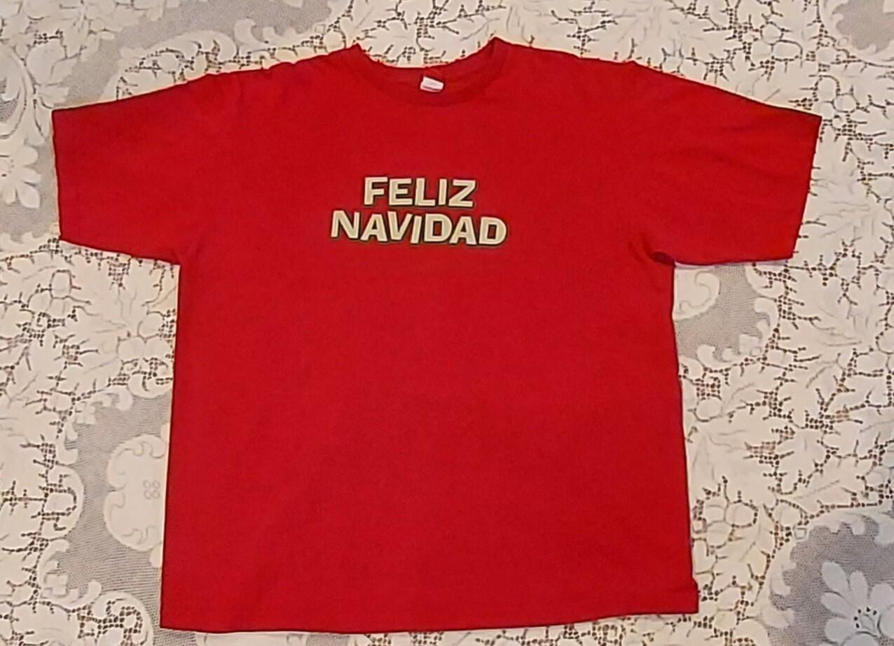Feliz Navidad Mens T-shirt Sz XL Merry Christmas Red SS Great Condition L