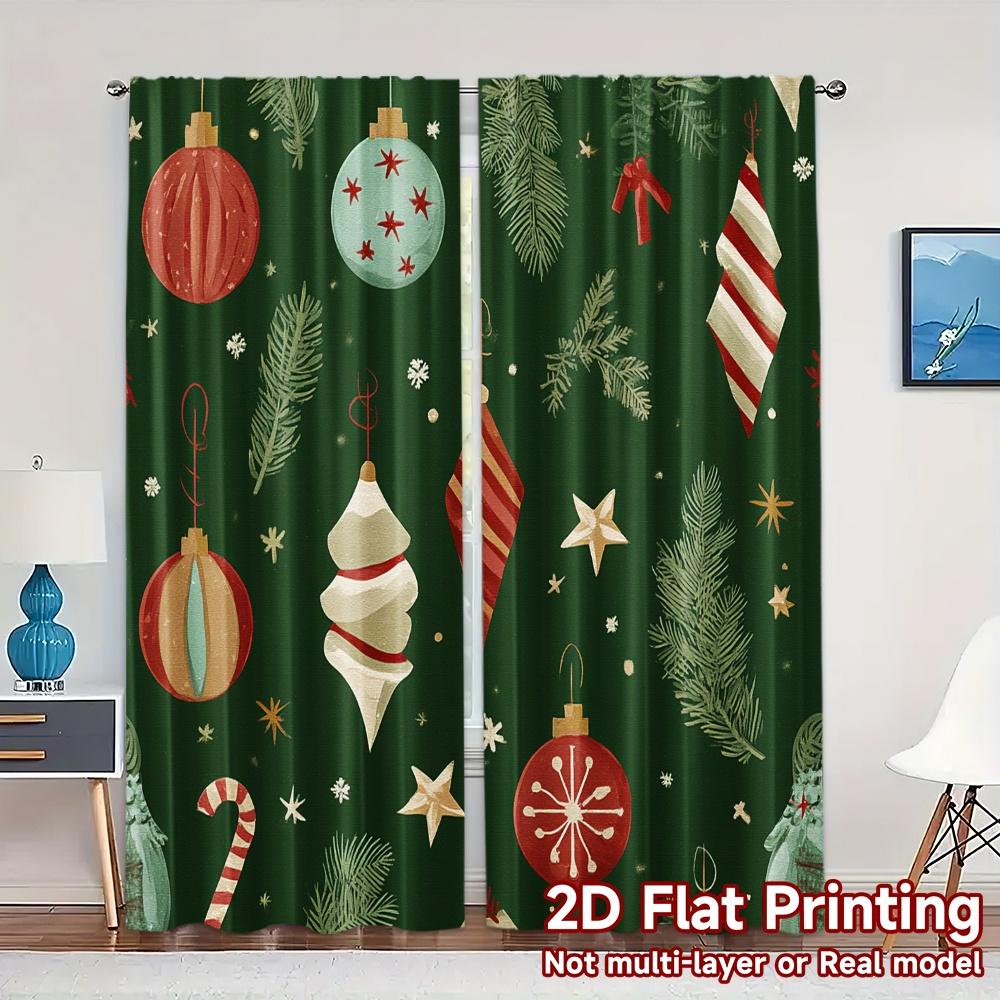

Set Of 2 Modern Flat Printing Jit Curtains Without Rod Festivecouplexmas Window Treatment Polyester Outdoor Curtain W100*H70(CM)-Rod Pocket&1PCS