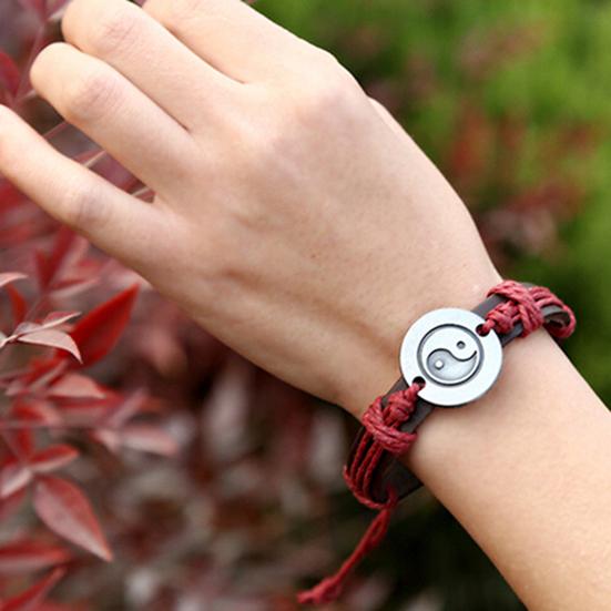 Unisex Eight Diagram Faux Leather Rope Weave Charm Infinity Multilayer Bracelet for Party