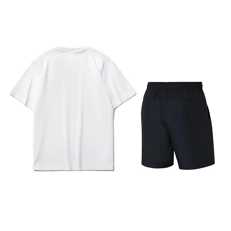 Li-Ning Casual Loose Short Sleeve Letter Round Neck Top And Mid Waist Five Point Shorts Set Unisex Sets AHSU999-1+YKST119-1