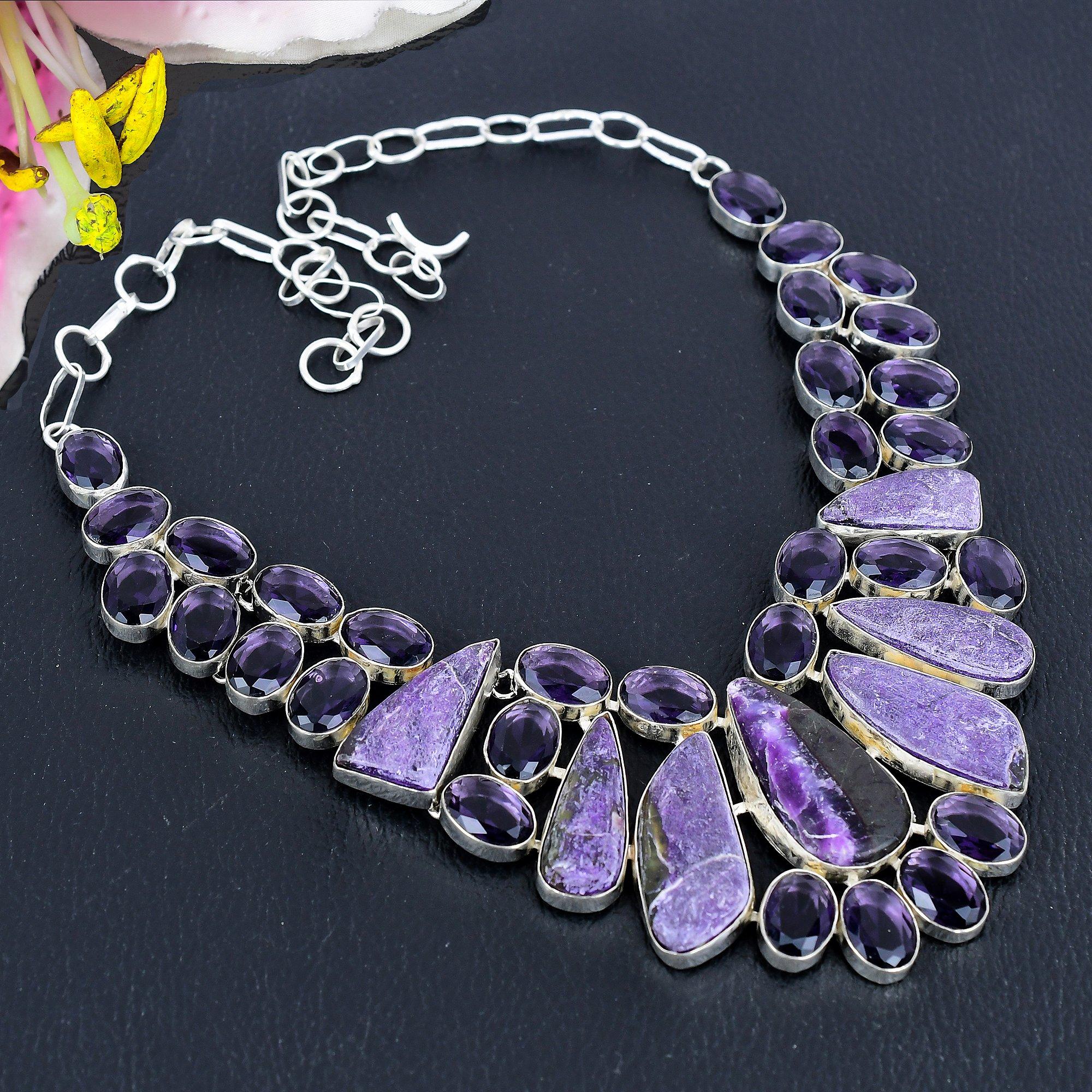 

Purpurite, Amethyst Gemstone 925 Sterling Silver Jewelry Necklace 18 KG-1845