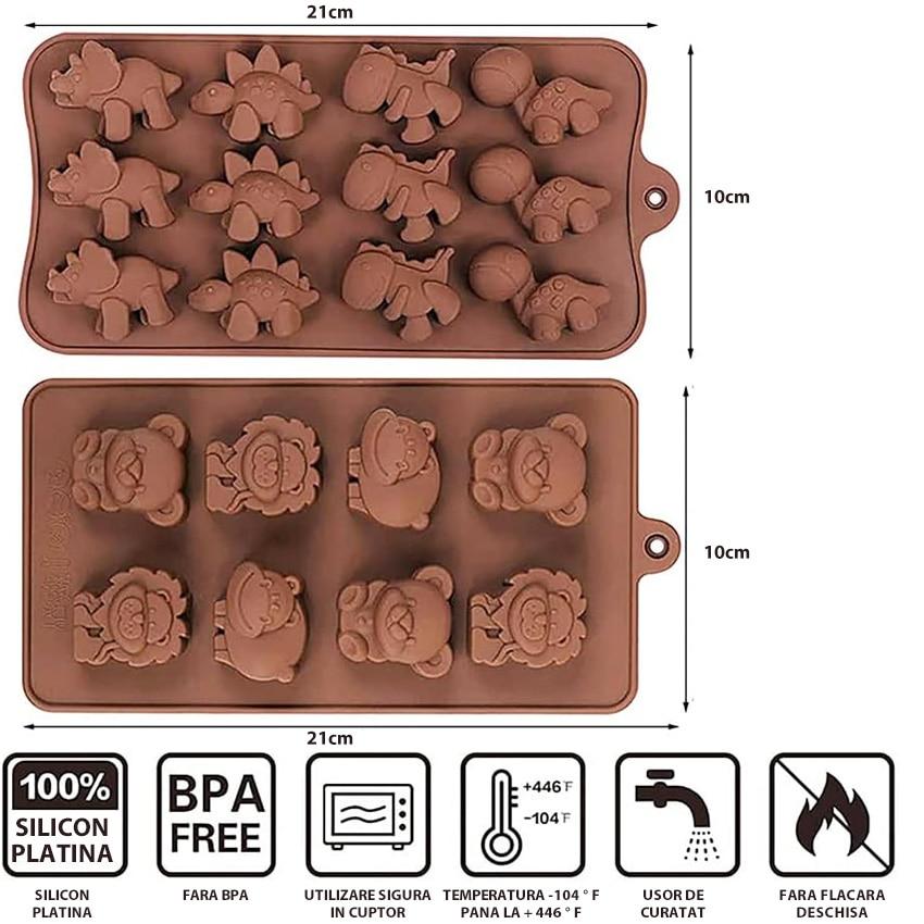 Dinosaur Silicone Chocolate Mold 4 Cavity, for Homemade Chocolates, Candies, Jelly or Ice Cubes, Brown, DIY Baking Tool