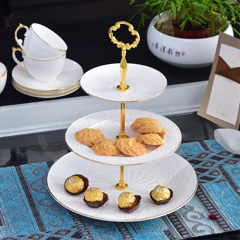 Dim Sum Plate European Small Luxury Ceramic Double Layer Dessert Table Three Layer Wedding Cake Birthday Fruit Plate String Plate