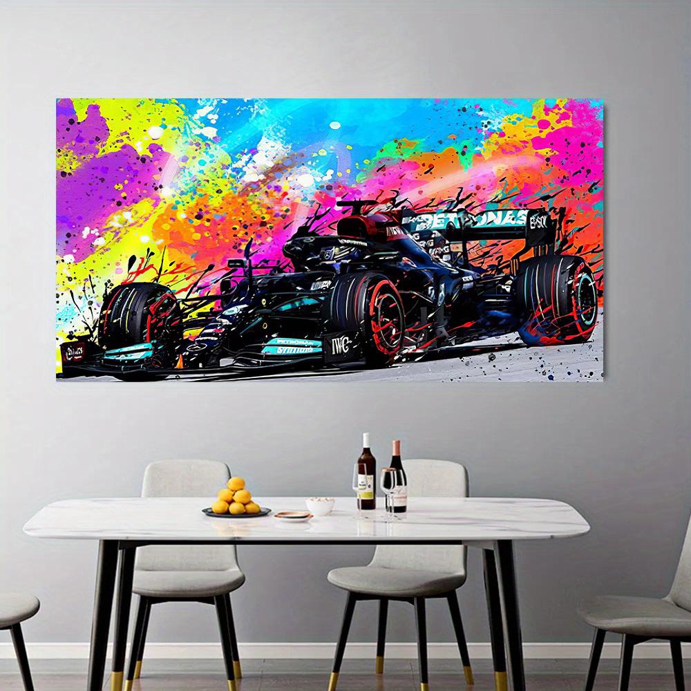 Pictură modernă populară, colorată, pe pânză, mașină de curse, artă de perete, postere cu graffiti, poză pentru sufragerie, decorațiuni interioare