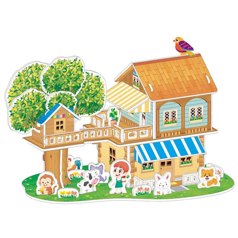 Kids 3D Stereo Puzzle Cartoon House Castle Building Model DIY Handmade Early Learning Educational Toys Gift for Children