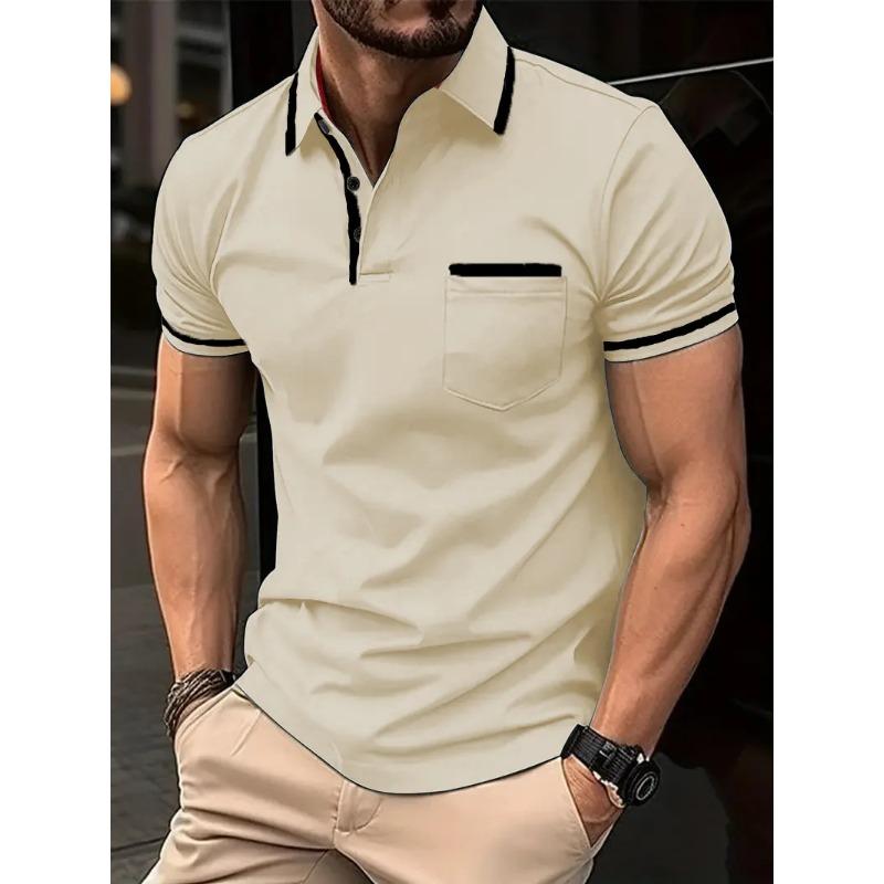 European Plus Size Men Top Summer Pocket Button Casual T Shirt White Black Blue Loose Classic Tops Lapel Neck Short Sleeve Polo Shirts