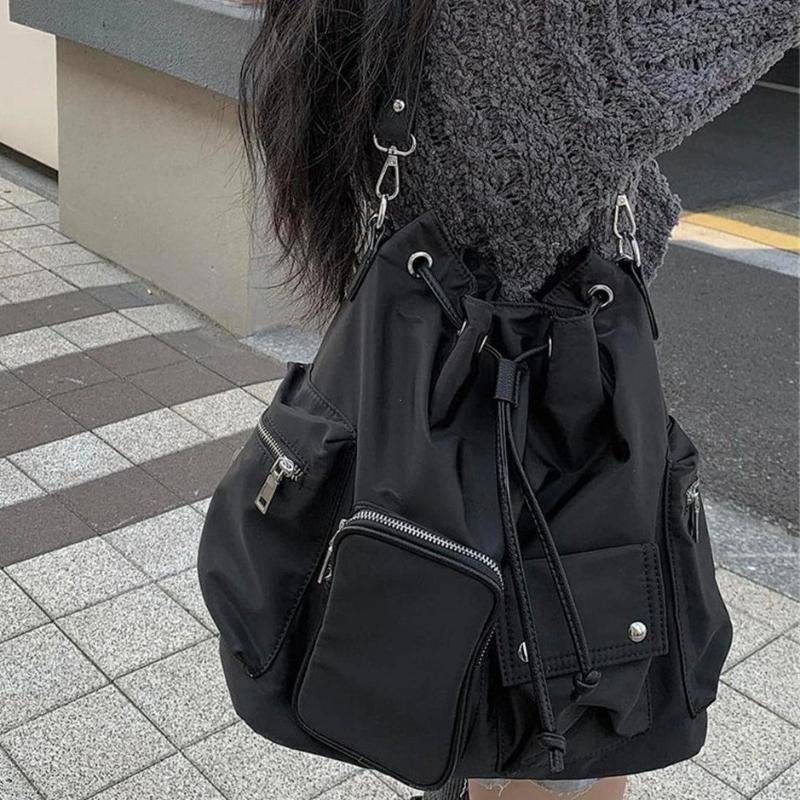 Sweet Cool Nylon Backpack Women's Lightweight Shoulder Crossbody Bag Dual Strap Casual Sle Fashionable Trendy Design Backpacks