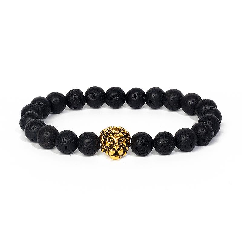 Leopard Head Beaded Bracelets for Men Women 8mm Rock Lava Stone Crown King Lion Charm Bracelet Set Natural Stone Elastic Jewelry