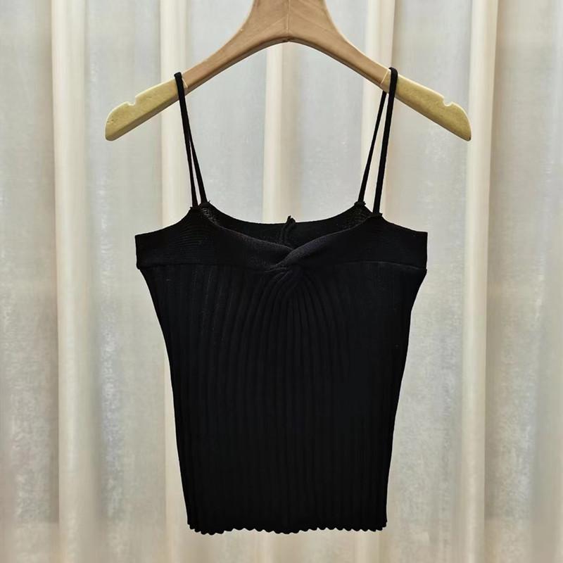 New Spring and Summer Design Kink High Waist Strap Breast Versatile Knitted Suspender Vest with Short Top for Women