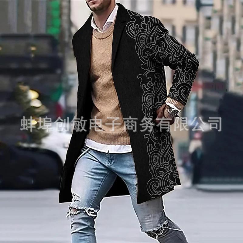 2025 Suit Collar Pocket Men's Coat Jacket Men's Large Size Windbreaker Autumn and Winter Woolen Coat