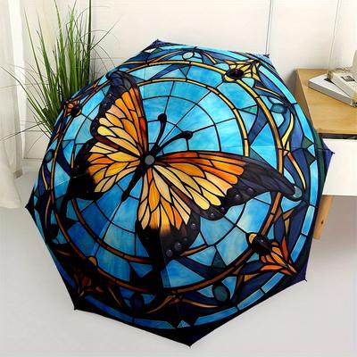 Butterfly Stained Glass Window Panel - Decorative Hanging Art for Home or Garden Umbrella Day Gift Y230