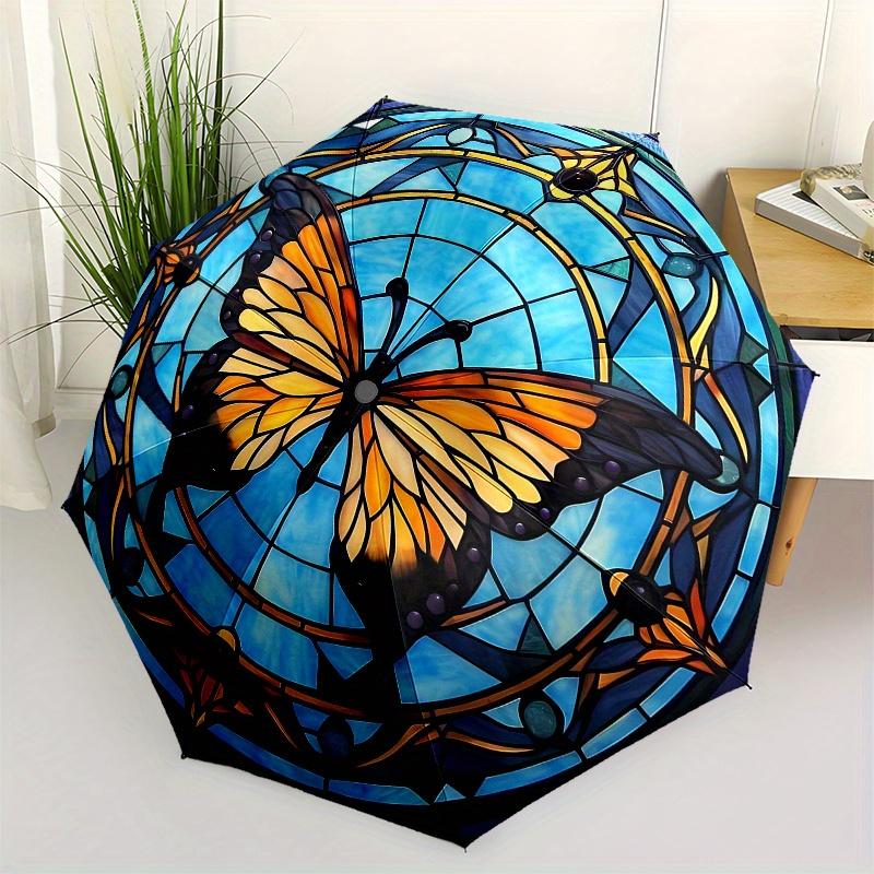 

Butterfly Stained Glass Window Panel - Decorative Hanging Art for Home or Garden Umbrella Day Gift Y230