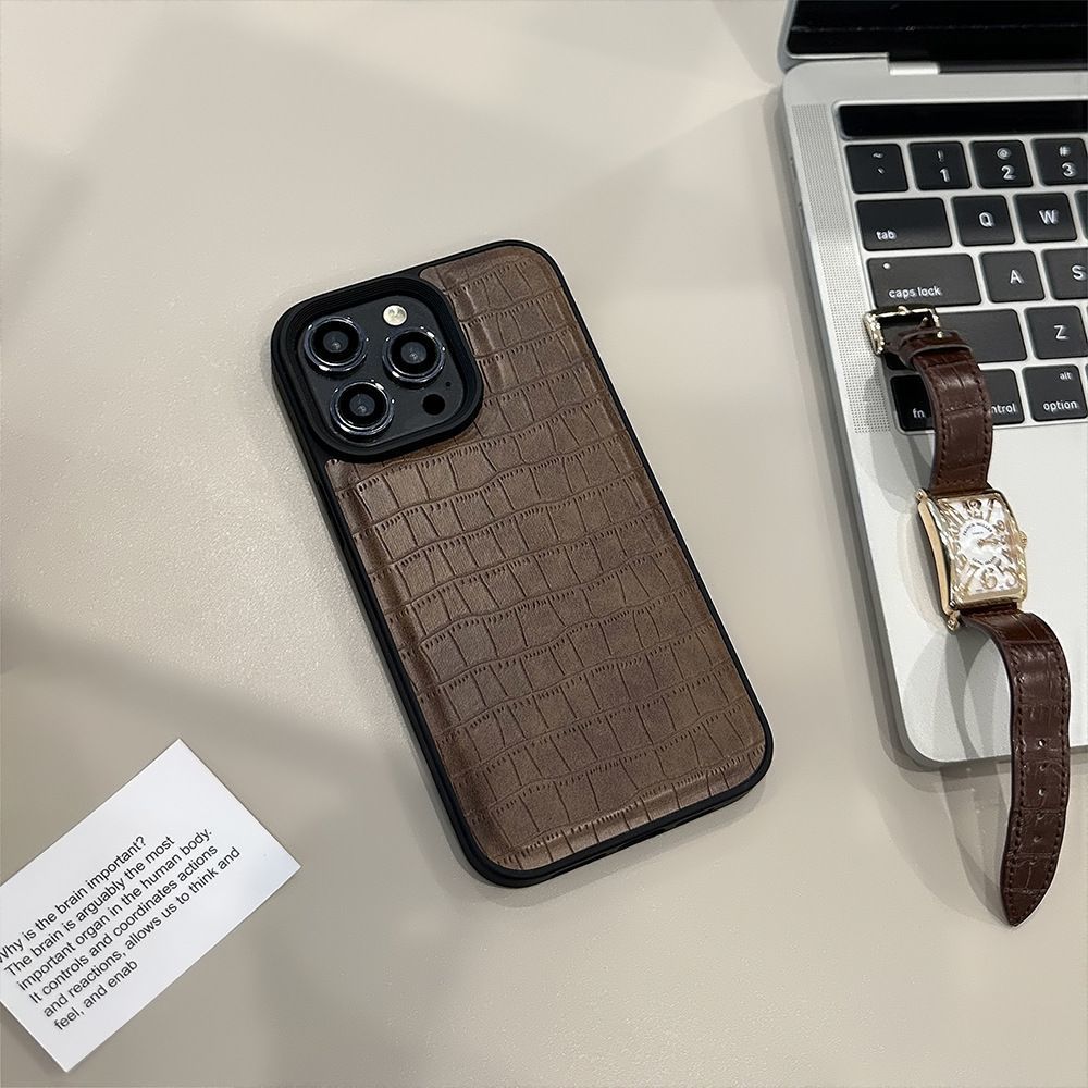 

Ретро-чохол із крокодилової шкіри для Apple iPhone16promax — м’яка силіконова накладка з натуральної шкіри на iPhone 16/15/14/13/12/11/Xs/Xr/Xsmax/Plus/Pro iPhone 17 Air коричневий