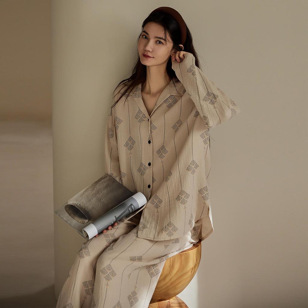 Rou Shan Women's Pure Cotton Gauze Long Sleeve Pajamas - 2025 High-End Spring/Autumn Homewear Set
