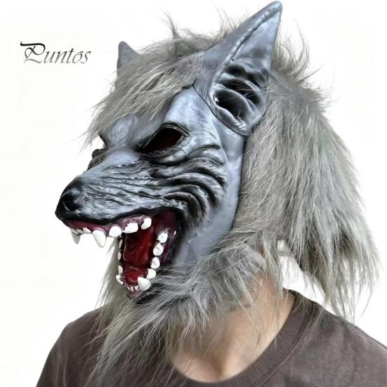 Realistic Latex Headgear Halloween Werewolf Full Head Mask, Wolf Cosplay with Durable Party Mask Fur, Haunted House Prop, Adjustable Adult Costume