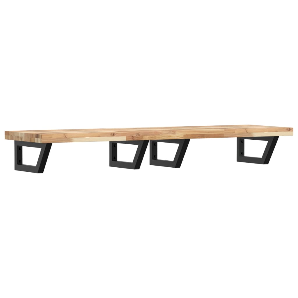 Wall Shelf Under Sink, Steel and Solid Acacia Wood