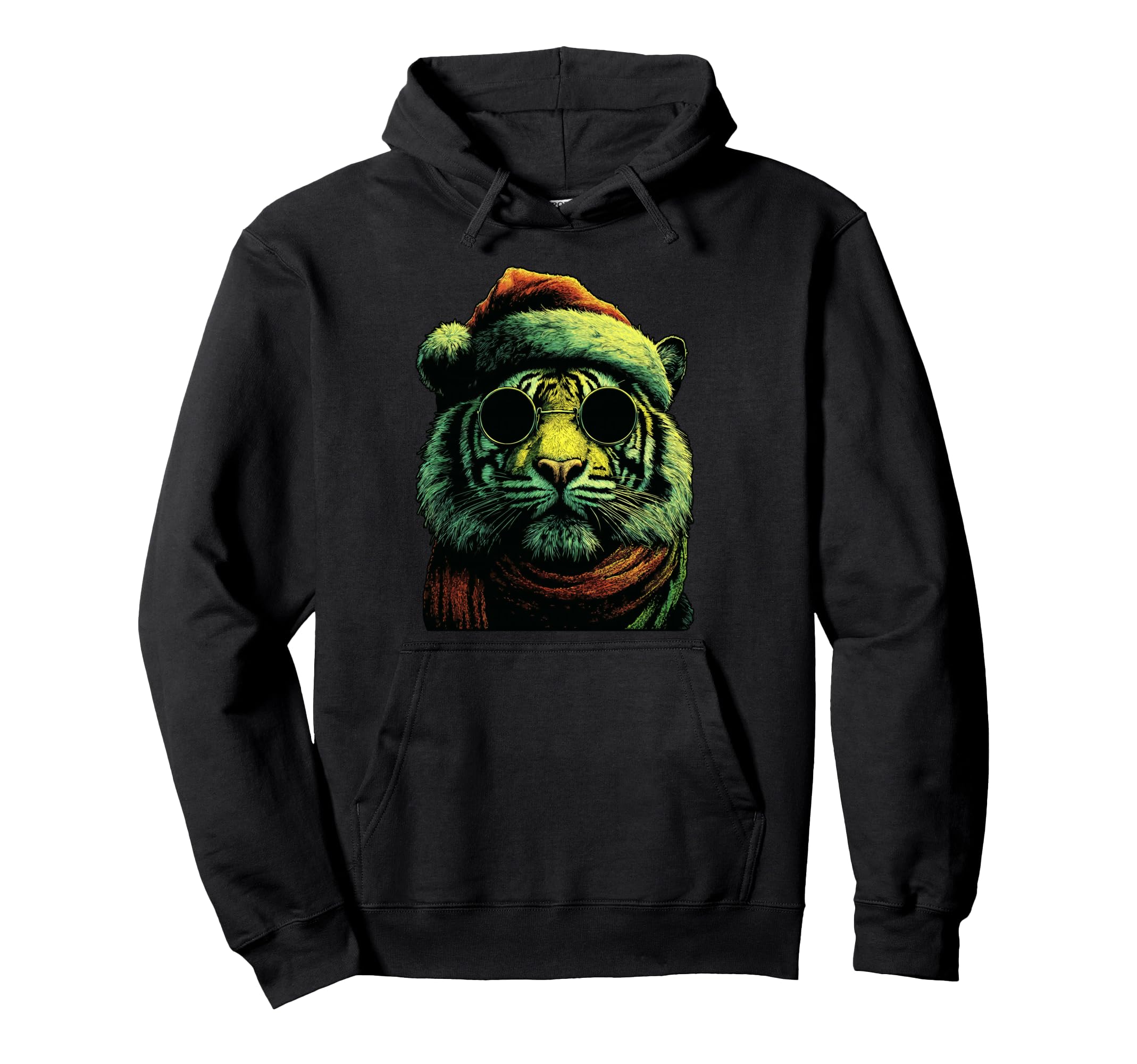 

Punk Tiger with Sunglasses and Santa Hat Rocker Christmas Animal Hoodie