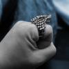 Mens Adjustable Wolf Head Ring In Sterling Punk Vintage Geometric Band Biker Gothic Style
