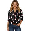 Women's T Shirt Christmas Print Button 3/4 Sleeve Daily Weekend Fashion Basic V- Neck Regular Top