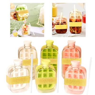 3D BPA FREE Drink Bottles with Straws | 500/800ML Ice-make Pressing Mould Designs Portable Food-grade Ice Cube Tray Beverage Cup