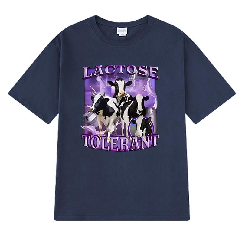 High Quality Lactose Tolerant Funny Meme Graphic Black Short Sleeve T Shirts Unisex Harajuku T-shirt Men Women 100% Cotton Tops
