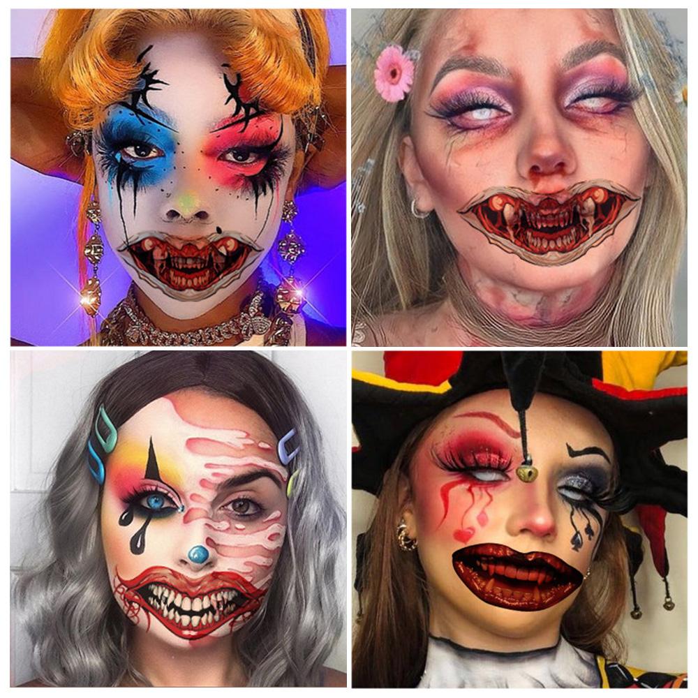 Halloween Temporary Tattoo Stickers Waterproof Horror Lips DIY Stickers Big Mouth Fake Tattoos Scar Special Facial Funny Makeup