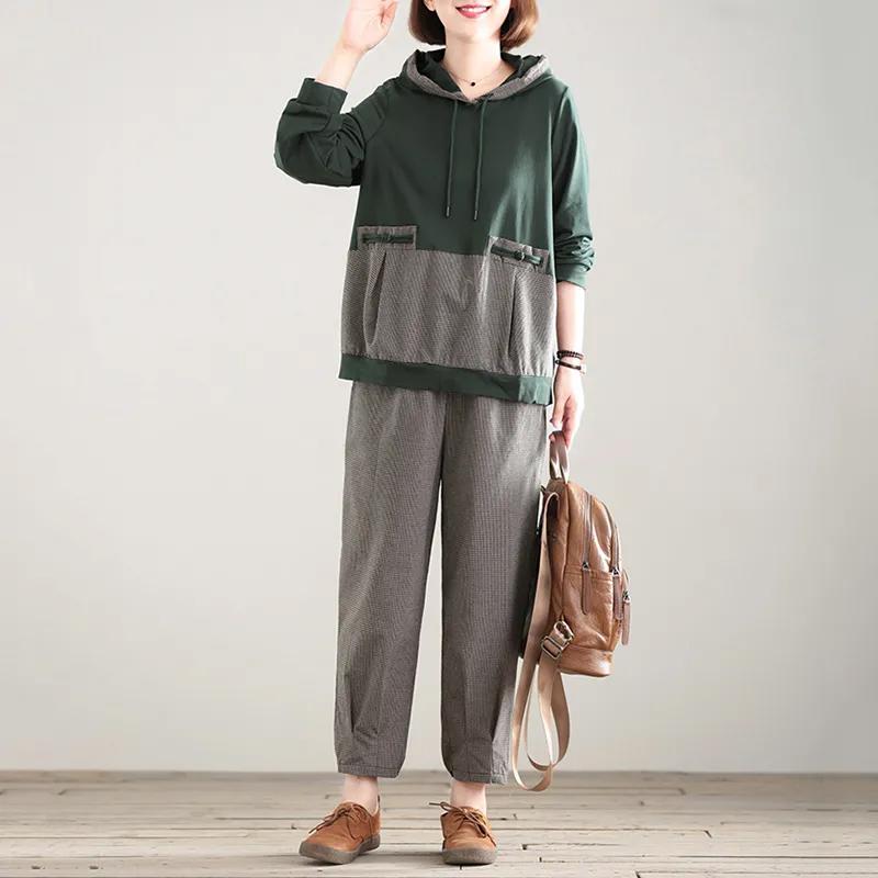 

2 предмета Летний костюм Женский Футболка оверсайз Брюки Двойка Хлопок Топ с коротким рукавом и Длинные брюки Свободный Повседневный костюм XXXXL зелёный