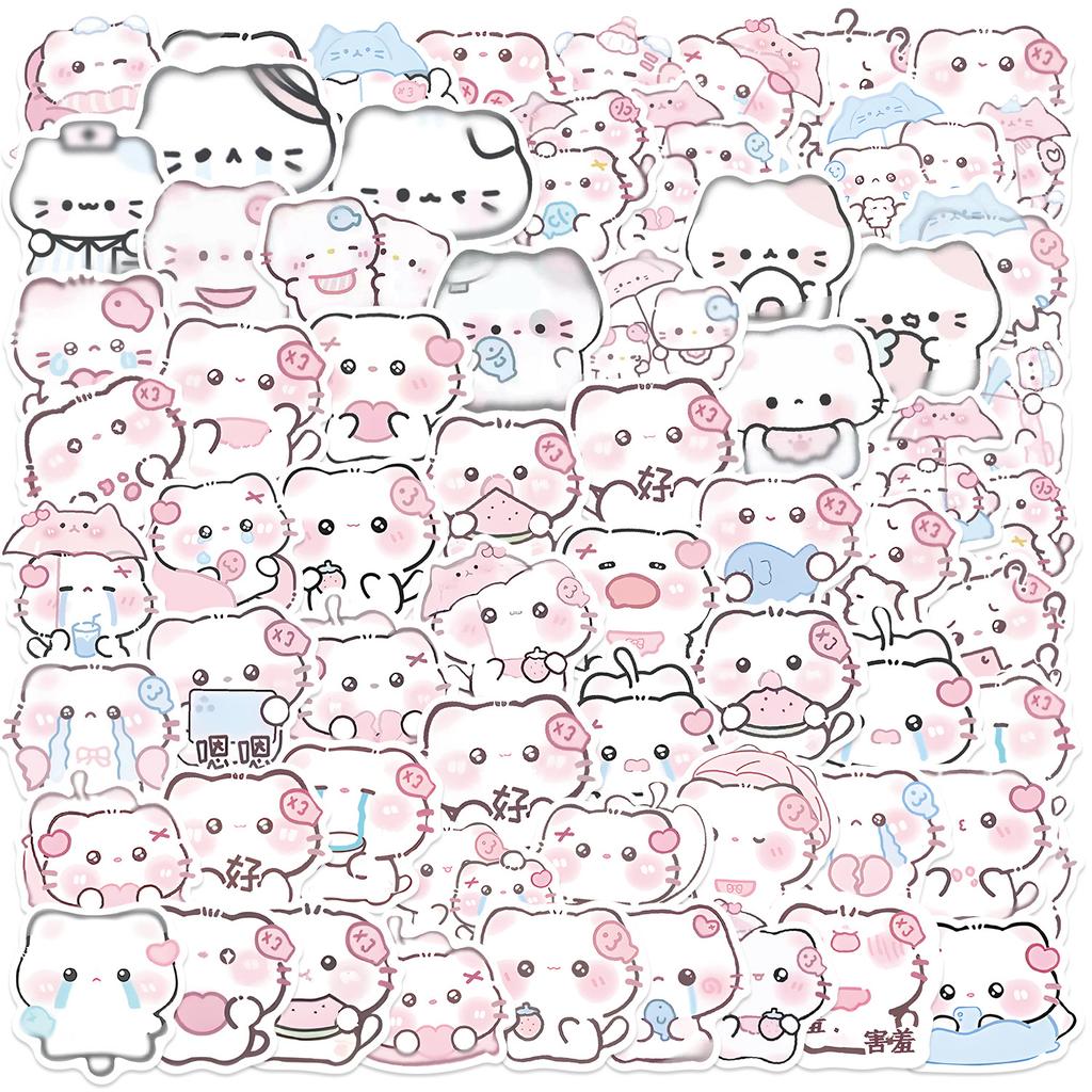 64 Cartoon Rain Fog Kitten Graffiti Stickers Decorative Guitar Notebook Suitcase DIY Waterproof