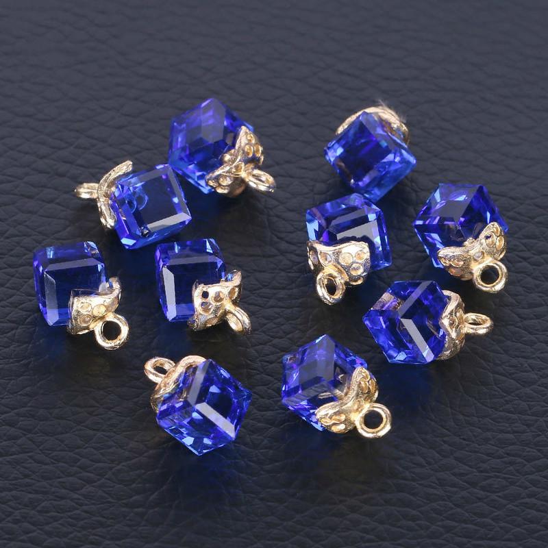 10pcs Cube Glass Loose Beads Square Shape 2mm Hole Crystal Beads for Jewelry Making Beadwork DIY