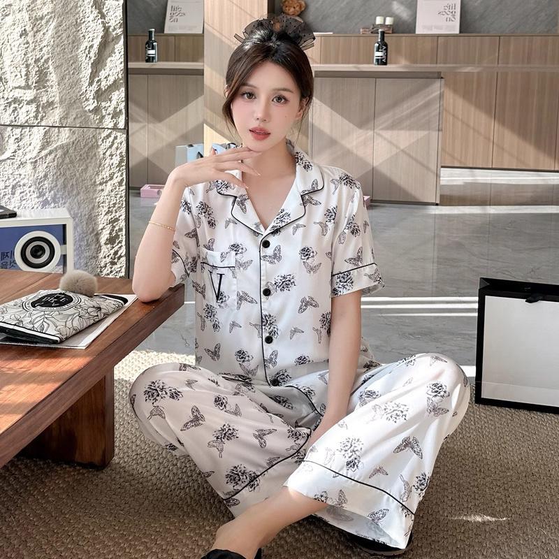 Ink Butterfly Printing Can Be Worn Outside Comfortable Casual Ice Silk Pajamas Women'S Summer Short-Sleeved Loungewear Suit