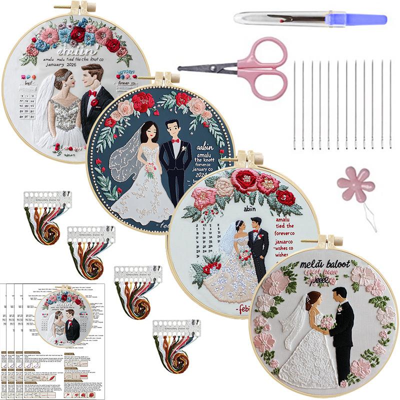 1pc Wedding Photo Valentine's Day Blue Embroidery DIY Fabric Kit with Tools Included