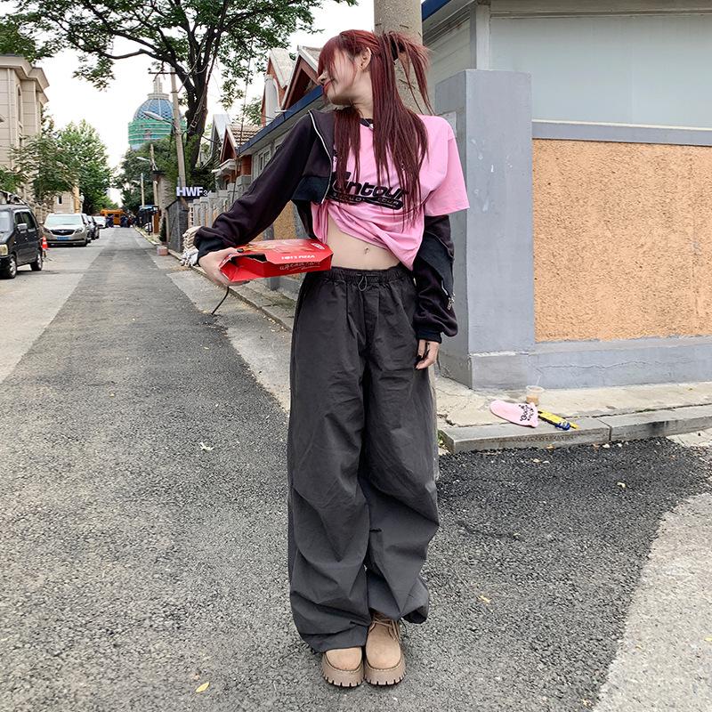 

Женский комбинезон в американском стиле с широкими штанинами: Модные повседневные брюки с эластичной талией и свободной драпировкой на осень 2023 г. Medium