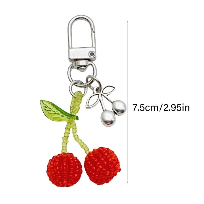 Kirsch Perlen Schlüsselanhänger Rosa Herz 7,5cm Niedliches Handgemachtes Kristallperlen Accessoire für Damen und Teenager Taschenanhänger